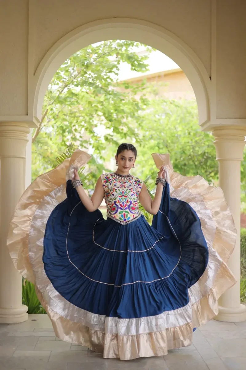 Navyblue Rayon Navratri Lehenga Choli with Kutchi Work flair look