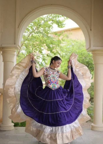 Violet Rayon Navratri Lehenga Choli with Kutchi Work full flair