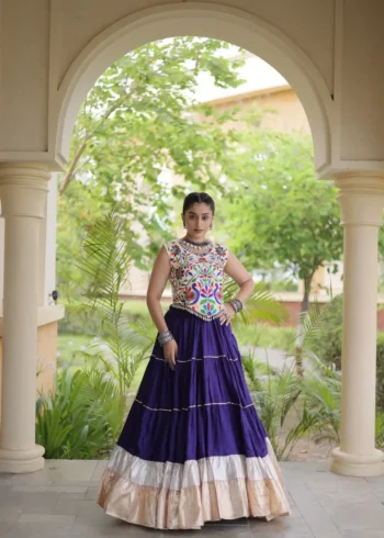 Violet Rayon Navratri Lehenga Choli with Kutchi Work front