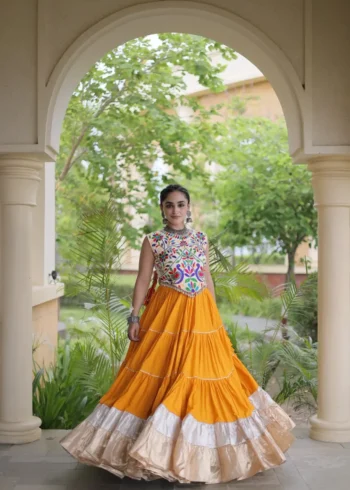 Yellow Rayon Navratri Lehenga Choli with Kutchi Work