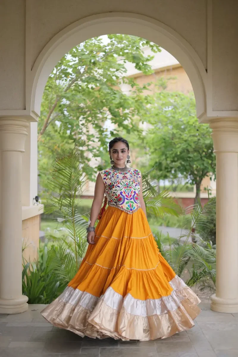 Yellow Rayon Navratri Lehenga Choli with Kutchi Work