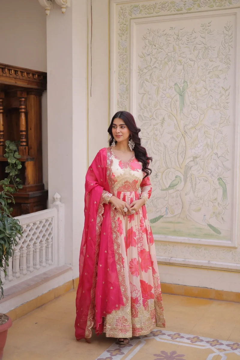 Women's Russian Silk Designer Gown with Dupatta front look