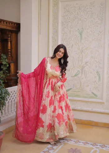 Women's Russian Silk Designer Gown with Dupatta
