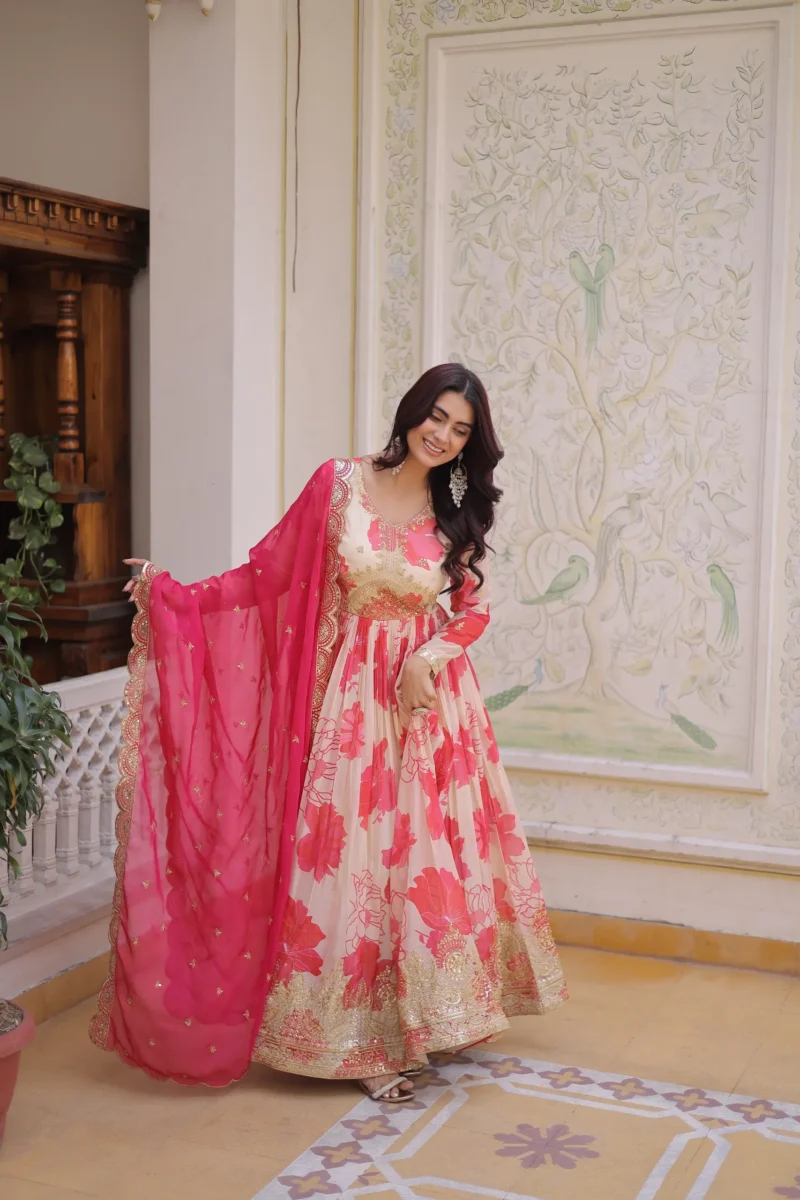 Women's Russian Silk Designer Gown with Dupatta