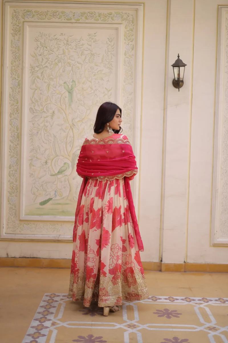 Women's Russian Silk Designer Gown with Dupatta back design