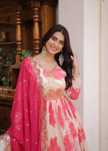 Women's Russian Silk Designer Gown with Dupatta close look