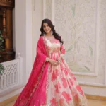 Women's Russian Silk Designer Gown with Dupatta flair look