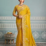 Yellow Star Georgette Cutwork Haldi & Wedding Saree