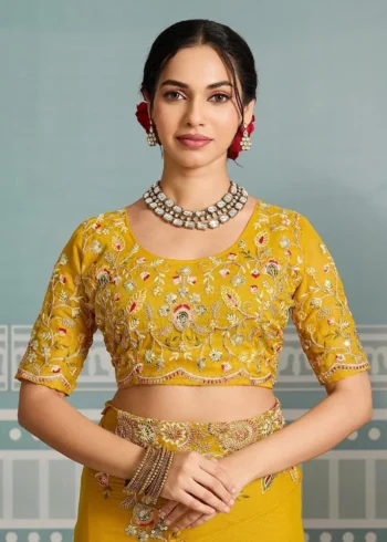 Yellow Star Georgette Cutwork Haldi & Wedding Saree blouse