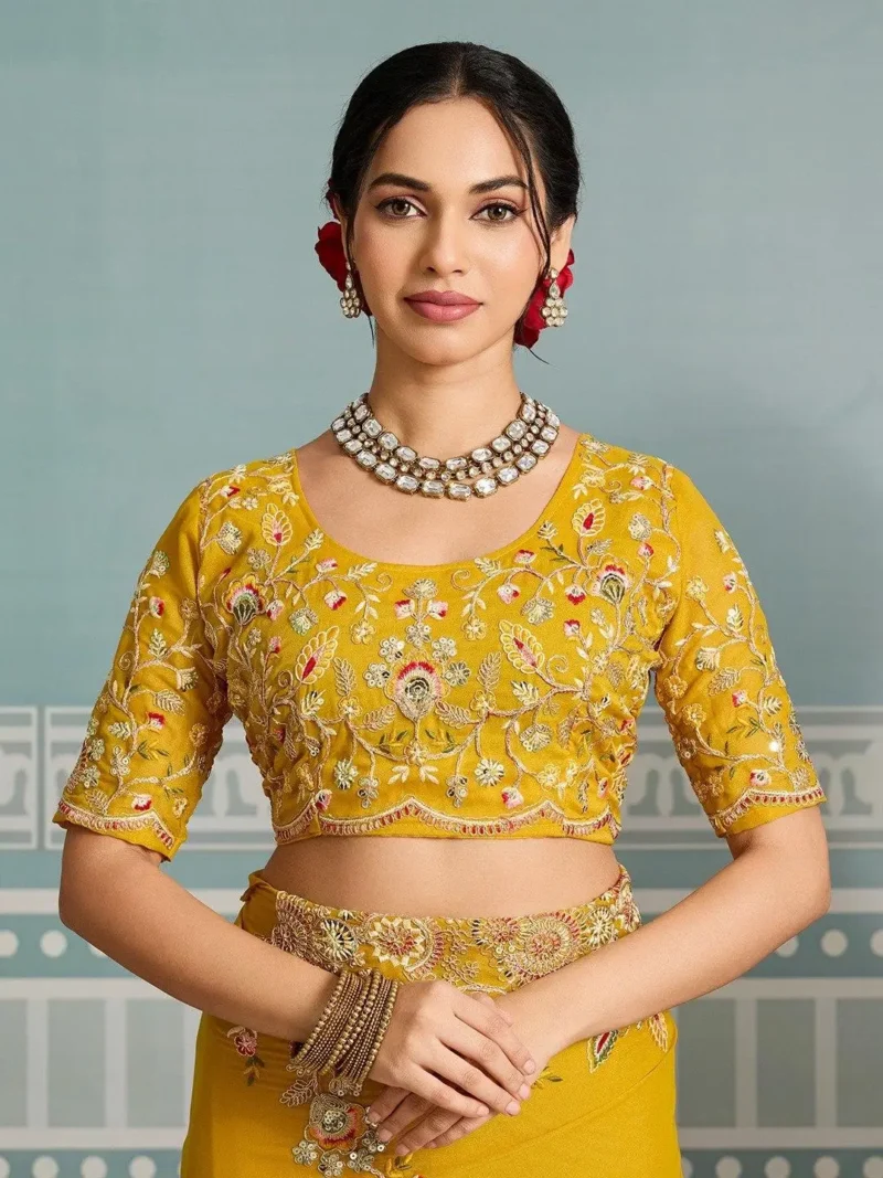 Yellow Star Georgette Cutwork Haldi & Wedding Saree blouse