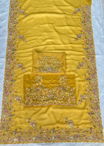 Yellow Star Georgette Cutwork Haldi & Wedding Saree live image