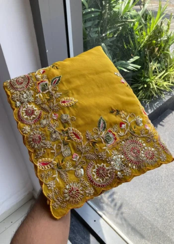 Yellow Star Georgette Cutwork Haldi & Wedding Saree close work