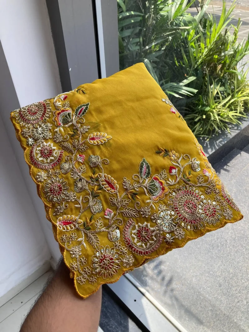 Yellow Star Georgette Cutwork Haldi & Wedding Saree close work