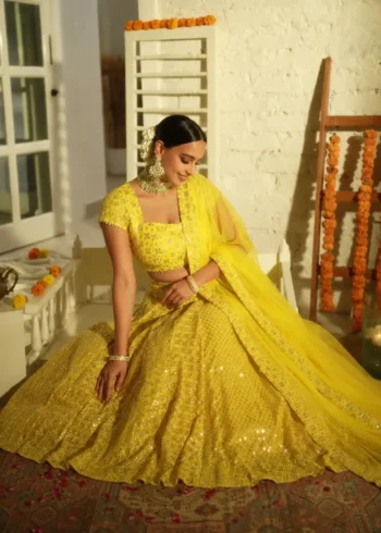 Yellow Zari Sequin Embroidered Haldi Lehenga Choli