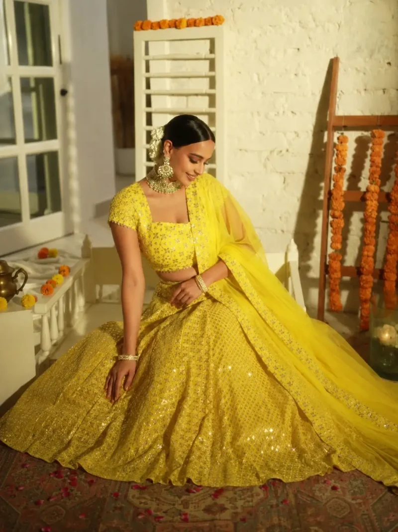 Yellow Zari Sequin Embroidered Haldi Lehenga Choli