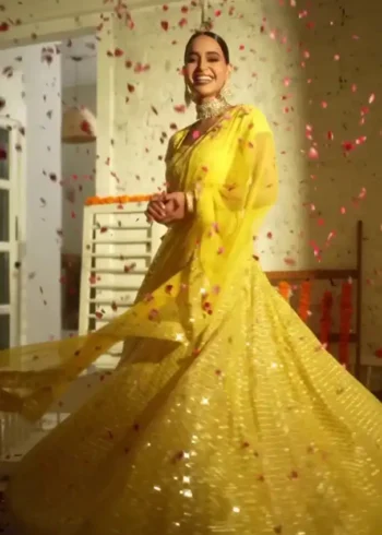 Yellow Zari Sequin Embroidered Haldi Lehenga Choli flair look
