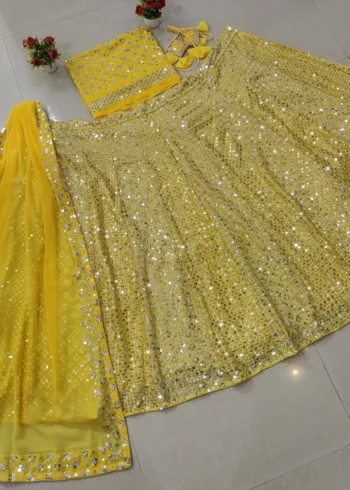 Yellow Zari Sequin Embroidered Haldi Lehenga Choli real image
