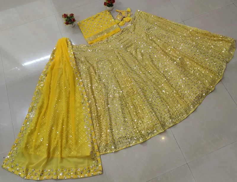 Yellow Zari Sequin Embroidered Haldi Lehenga Choli real image