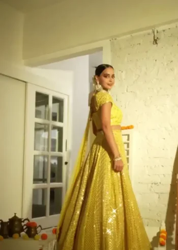 Yellow Zari Sequin Embroidered Haldi Lehenga Choli side look