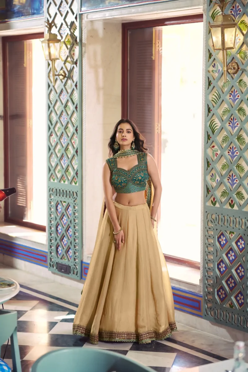 Chiku Frendysilk wedding bridesmaid lehenga with lace detailing and embroidered blouse