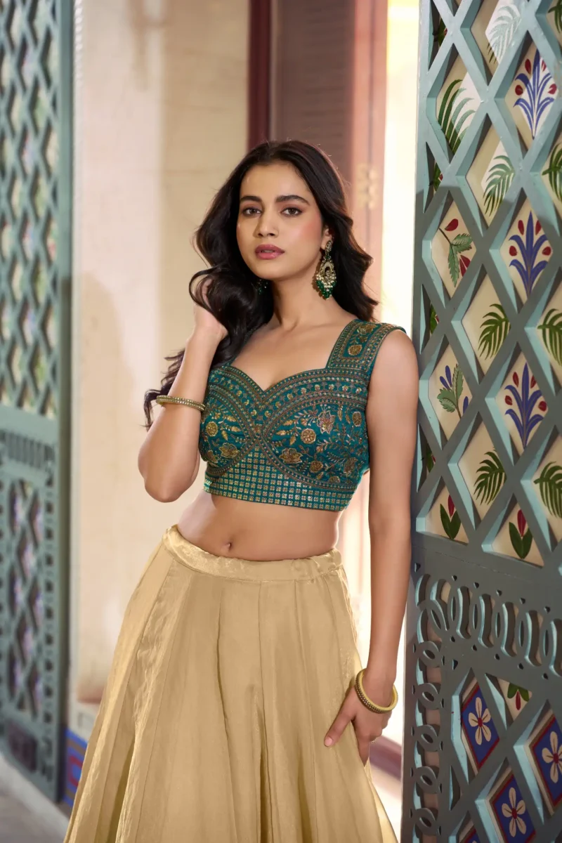 Chiku Frendysilk wedding bridesmaid lehenga with lace detailing and embroidered blouse look