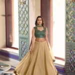 Chiku Frendysilk wedding bridesmaid lehenga with lace detailing and embroidered blouse front look