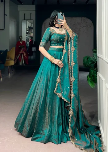 Pastel Blue colour Emerald NC Silk bridesmaid lehenga with sequins and thread embroidery