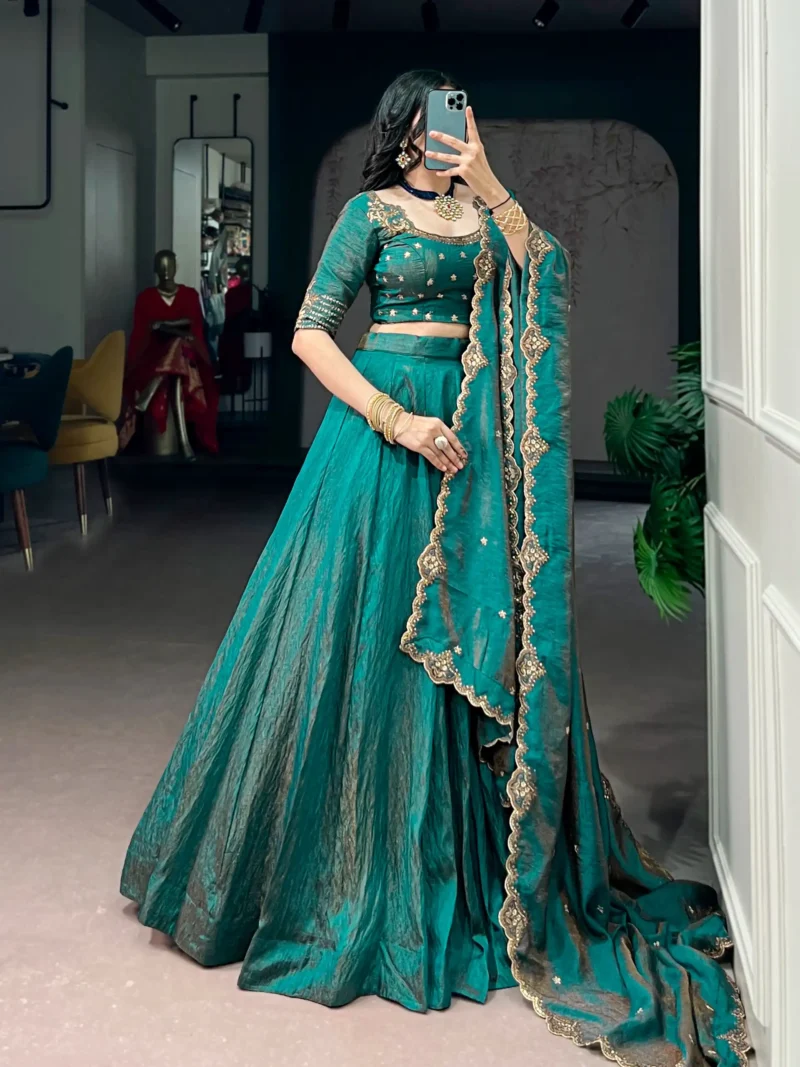Pastel Blue colour Emerald NC Silk bridesmaid lehenga with sequins and thread embroidery