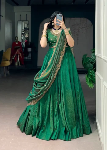 Green colour Emerald NC Silk bridesmaid lehenga with sequins and thread embroidery