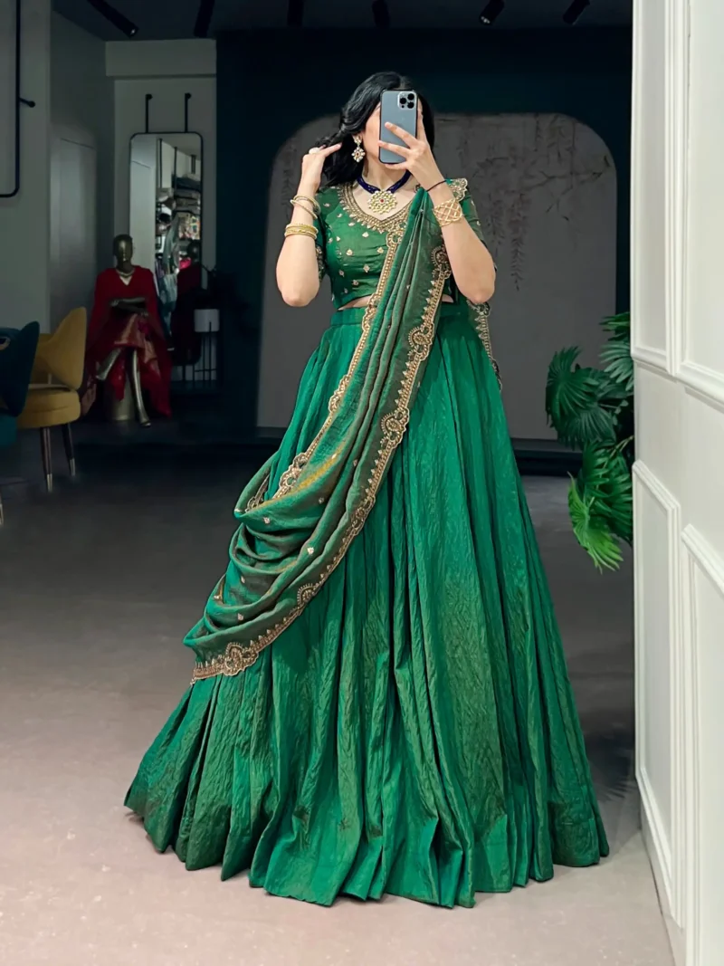 Green colour Emerald NC Silk bridesmaid lehenga with sequins and thread embroidery