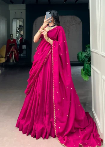 Pink colour Emerald NC Silk bridesmaid lehenga with sequins and thread embroidery