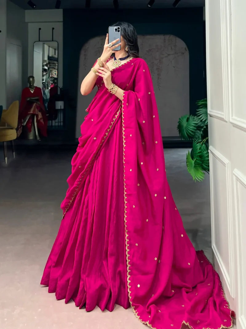 Pink colour Emerald NC Silk bridesmaid lehenga with sequins and thread embroidery