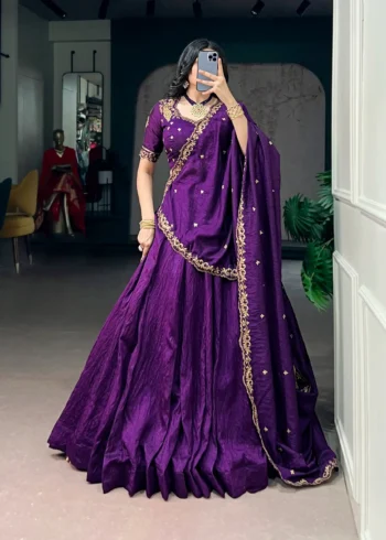 Purple colour Emerald NC Silk bridesmaid lehenga with sequins and thread embroidery