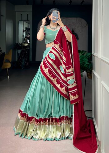 Light teal Rayon Navratri Garba lehenga