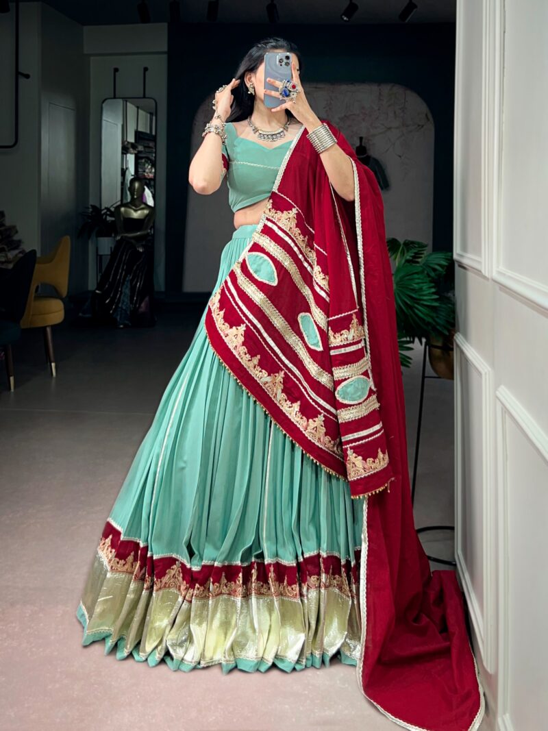 Light teal Rayon Navratri Garba lehenga