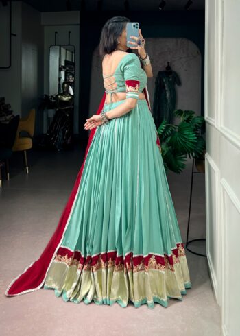 Designer Lehengas 16 Light teal Rayon Navratri Garba lehenga back design