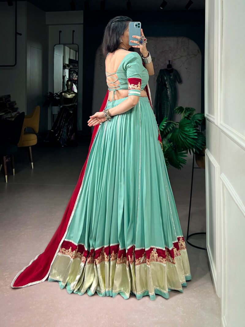 Light teal Rayon Navratri Garba lehenga back design