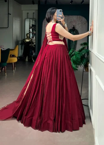 Maroon Mal Cotton Navratri chaniya choli with sequins and thread embroidery back design