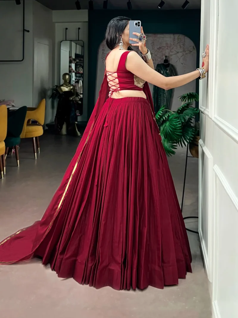 Maroon Mal Cotton Navratri chaniya choli with sequins and thread embroidery back design