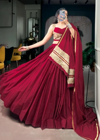 Maroon Mal Cotton Navratri chaniya choli with sequins and thread embroidery flair look