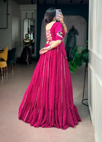 Pink Georgette Navratri Garba lehenga with Gota Patti lace and mirror lace blouse back side look