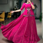 Pink Georgette Navratri Garba lehenga with Gota Patti lace and mirror lace blouse flair look
