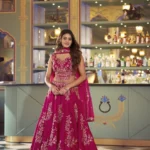 Pink Naysha bridesmaid lehenga with sequins and thread embroidery front look