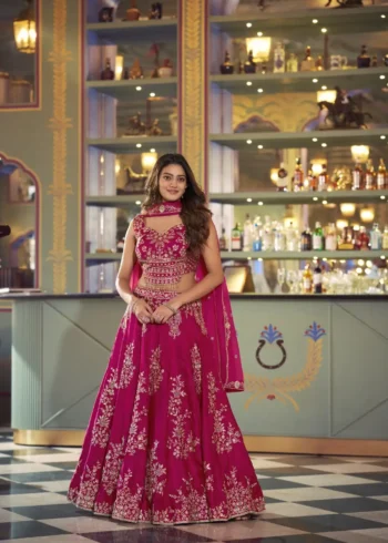 Pink Naysha bridesmaid lehenga with sequins and thread embroidery front look