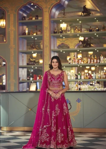 Pink Naysha bridesmaid lehenga with sequins and thread embroidery