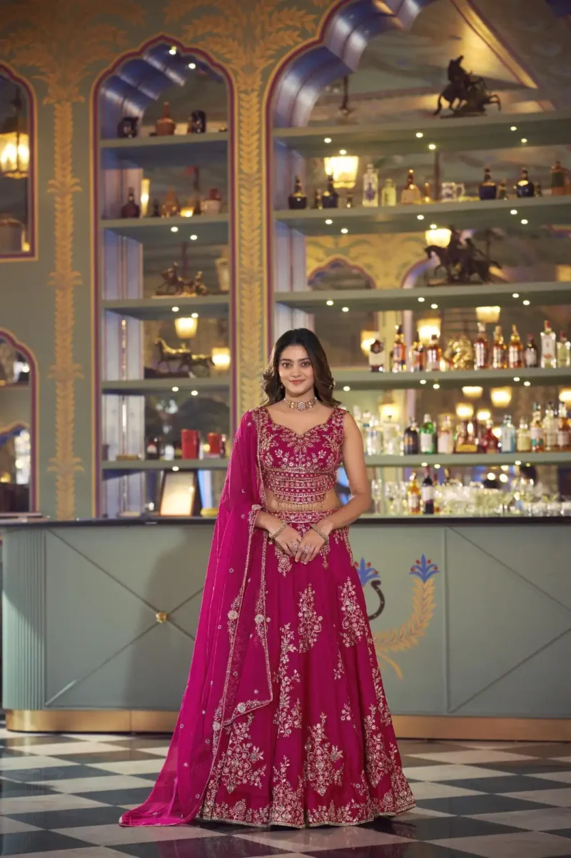 Pink Naysha bridesmaid lehenga with sequins and thread embroidery