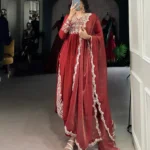 Rust orange Maska Cotton salwar suit with sequins and thread embroidery