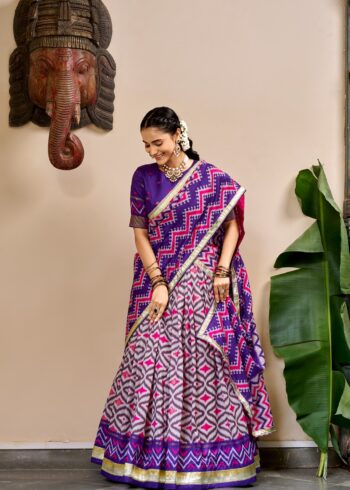 Designer Lehengas 20 Purple Colour Tasar Silk printed Hyderabadi lehenga with Ikat and Foil Print detailing